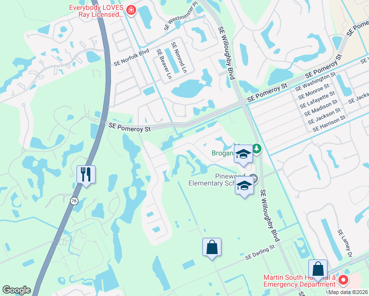 map of restaurants, bars, coffee shops, grocery stores, and more near 956 Southeast Fleming Way in Stuart