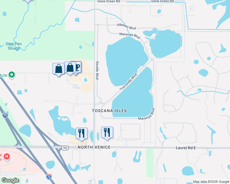 map of restaurants, bars, coffee shops, grocery stores, and more near 138 Toscavilla Boulevard in Nokomis
