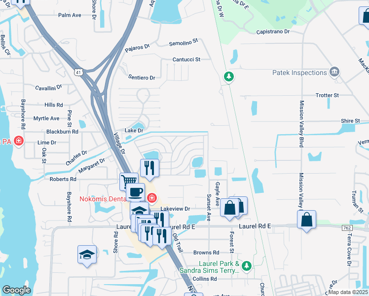 map of restaurants, bars, coffee shops, grocery stores, and more near 145 Captiva Street in Nokomis
