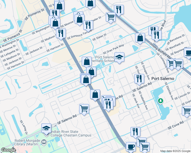 map of restaurants, bars, coffee shops, grocery stores, and more near 3102 Southeast Brook Street in Stuart