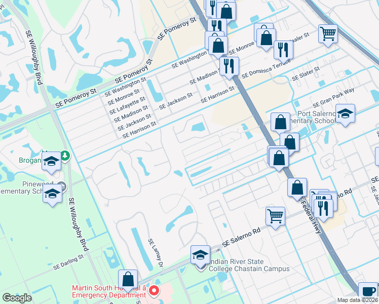 map of restaurants, bars, coffee shops, grocery stores, and more near 4800 Southeast Federal Highway in Stuart