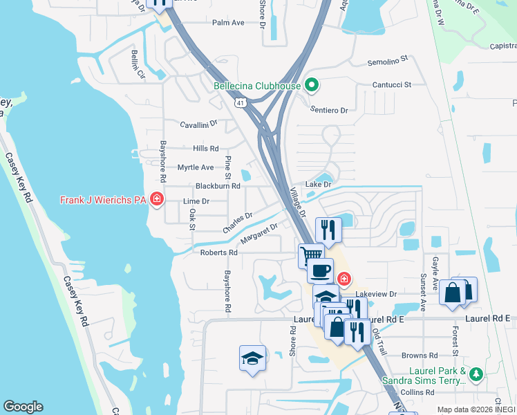 map of restaurants, bars, coffee shops, grocery stores, and more near 117 Charles Drive in Nokomis