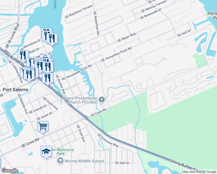 map of restaurants, bars, coffee shops, grocery stores, and more near 5005 Southeast Manatee Cove Road in Stuart