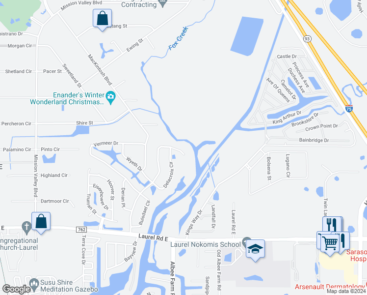 map of restaurants, bars, coffee shops, grocery stores, and more near 1305 Sorrento Woods Boulevard in Nokomis