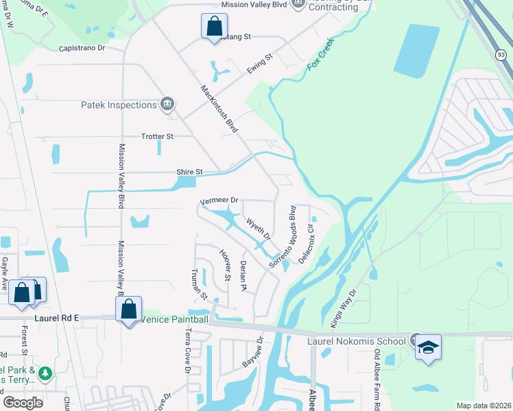 map of restaurants, bars, coffee shops, grocery stores, and more near 1177 Wyeth Drive in Nokomis