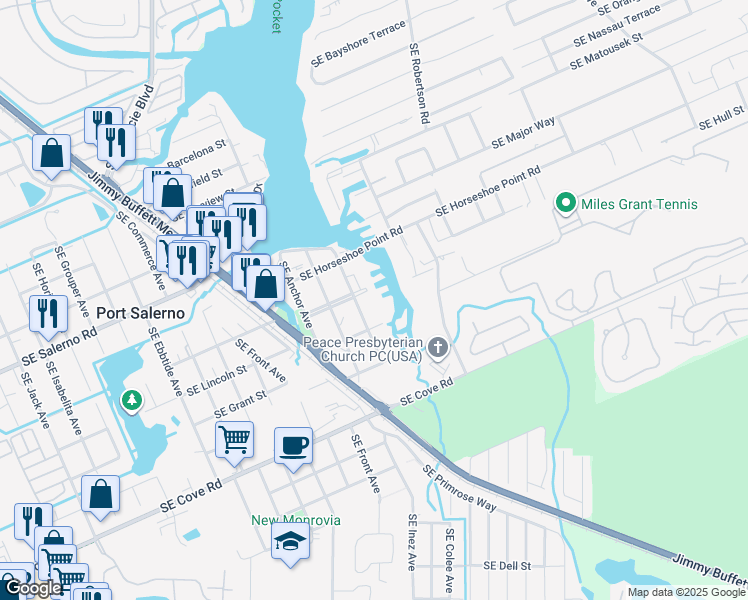 map of restaurants, bars, coffee shops, grocery stores, and more near 4761 Southeast Binnacle Way in Stuart