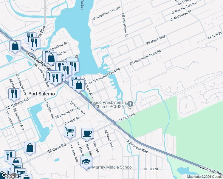 map of restaurants, bars, coffee shops, grocery stores, and more near 4885 Southeast Capstan Avenue in Stuart