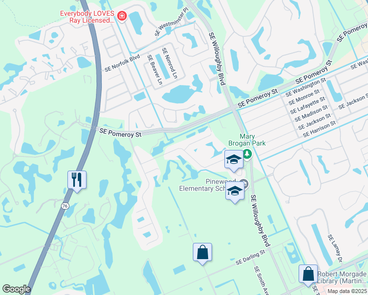 map of restaurants, bars, coffee shops, grocery stores, and more near 1087 Southeast Kirk Street in Stuart