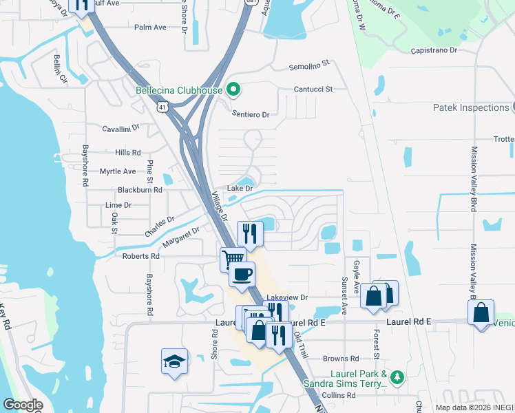 map of restaurants, bars, coffee shops, grocery stores, and more near 280 Lake Drive in Nokomis