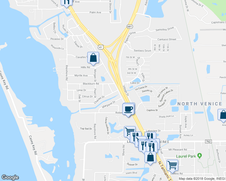 map of restaurants, bars, coffee shops, grocery stores, and more near 104 Charles Drive in Nokomis