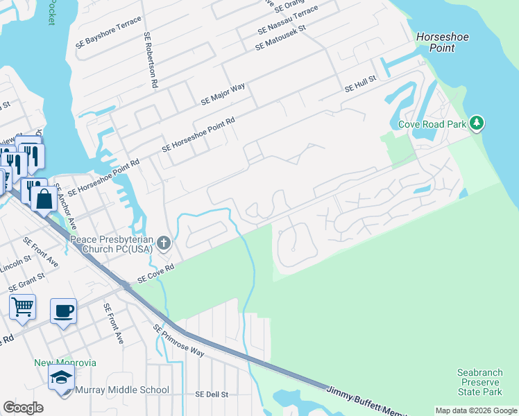 map of restaurants, bars, coffee shops, grocery stores, and more near 5261 Southeast Sea Island Way in Stuart