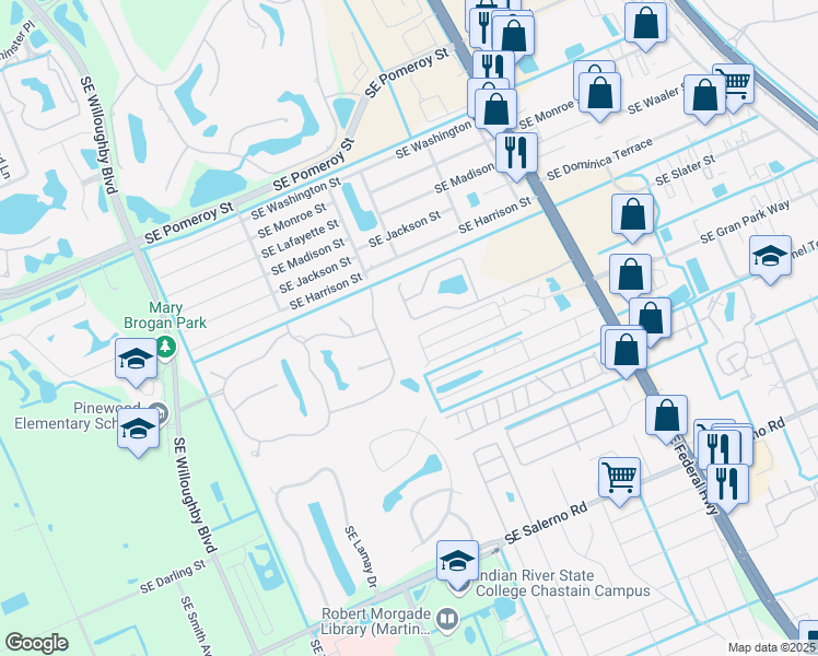 map of restaurants, bars, coffee shops, grocery stores, and more near 2492 Southeast Springtree Place in Stuart