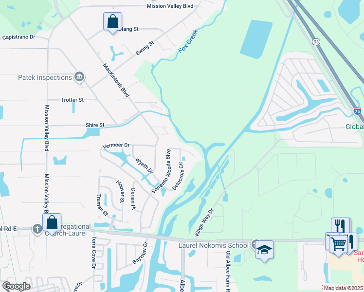 map of restaurants, bars, coffee shops, grocery stores, and more near 1275 Sorrento Woods Boulevard in Nokomis