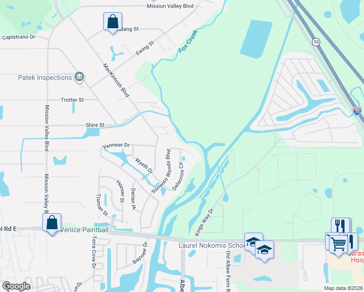 map of restaurants, bars, coffee shops, grocery stores, and more near 1275 Sorrento Woods Boulevard in Nokomis