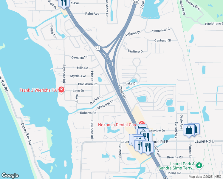 map of restaurants, bars, coffee shops, grocery stores, and more near 151 Blackburn Road in Nokomis