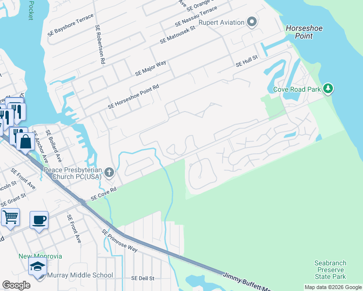 map of restaurants, bars, coffee shops, grocery stores, and more near 5225 Southeast Sea Island Way in Stuart