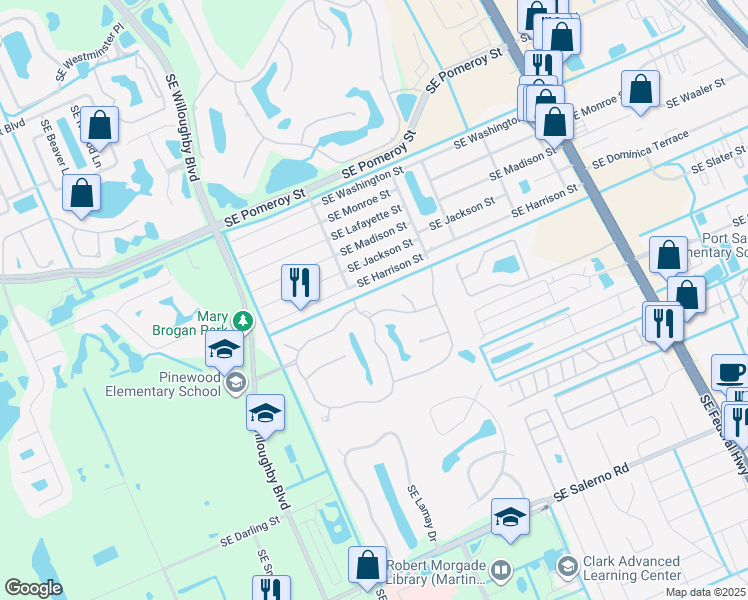map of restaurants, bars, coffee shops, grocery stores, and more near 2058 Southeast Harrison Street in Stuart