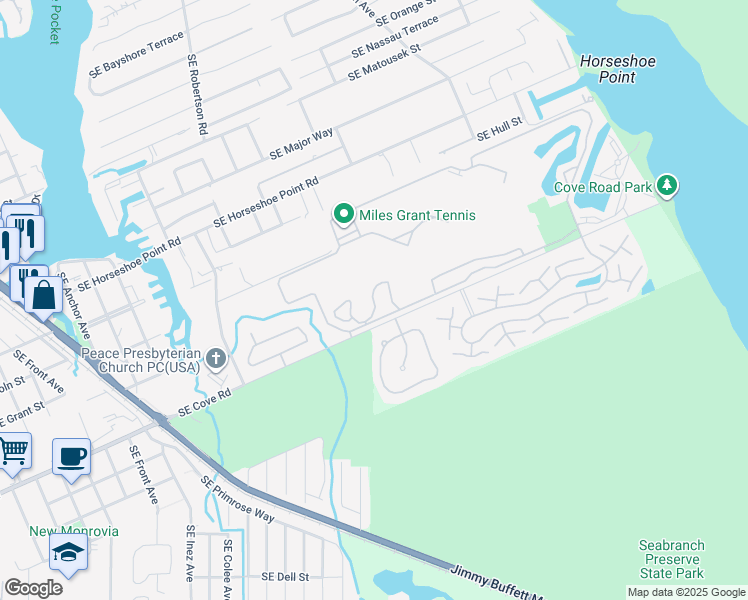 map of restaurants, bars, coffee shops, grocery stores, and more near Southeast Sea Island Way in Port Salerno