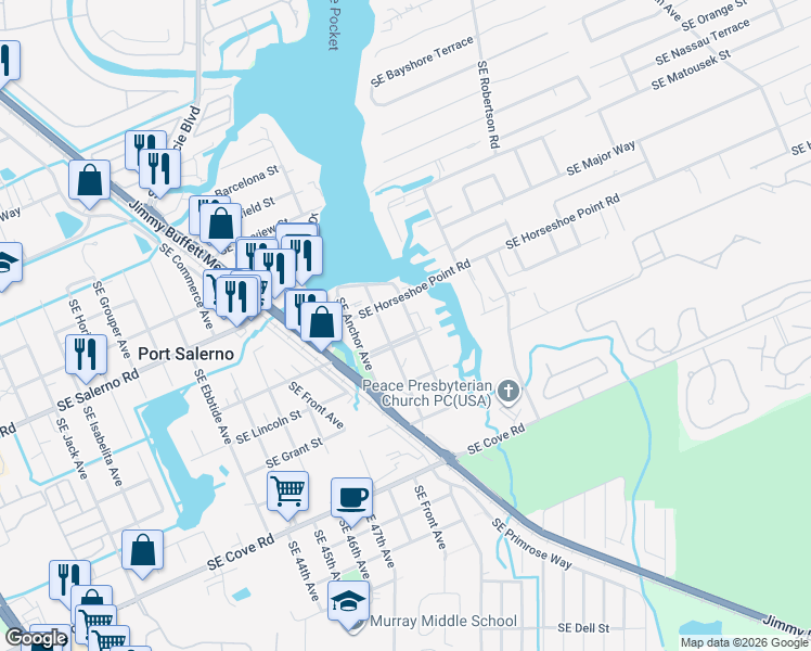 map of restaurants, bars, coffee shops, grocery stores, and more near 4816 Southeast Capstan Avenue in Stuart