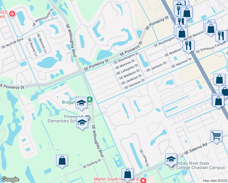 map of restaurants, bars, coffee shops, grocery stores, and more near 1947 Southeast Harrison Street in Stuart