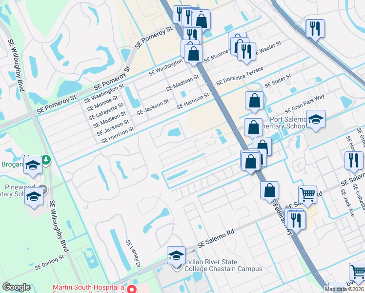 map of restaurants, bars, coffee shops, grocery stores, and more near 2581 Southeast Springtree Place in Stuart