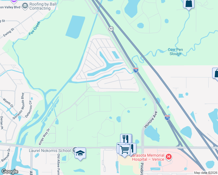 map of restaurants, bars, coffee shops, grocery stores, and more near 94 Bainbridge Drive in Nokomis