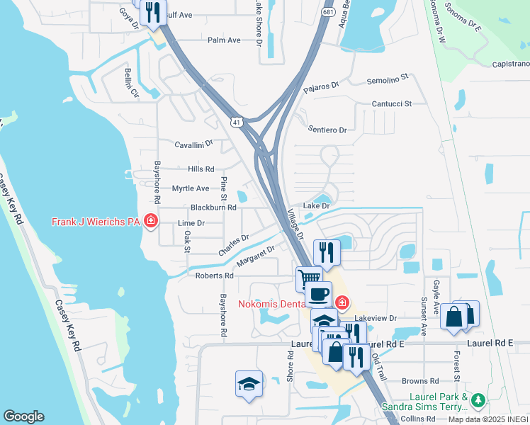 map of restaurants, bars, coffee shops, grocery stores, and more near 151 Blackburn Road in Nokomis