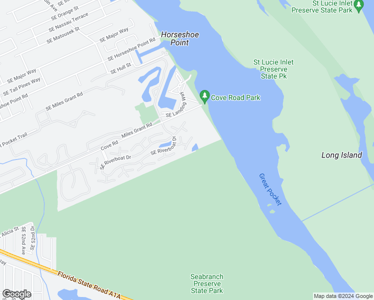 map of restaurants, bars, coffee shops, grocery stores, and more near 6116 Southeast Riverboat Drive in Stuart