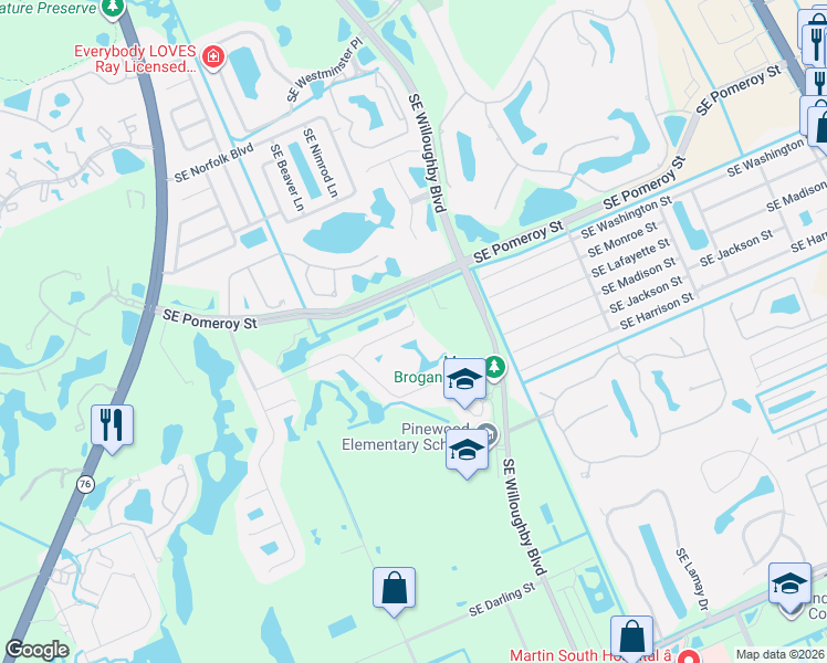 map of restaurants, bars, coffee shops, grocery stores, and more near 1256 Southeast Kirk Street in Stuart
