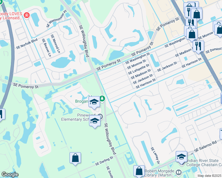 map of restaurants, bars, coffee shops, grocery stores, and more near 1730 Southeast Madison Street in Stuart