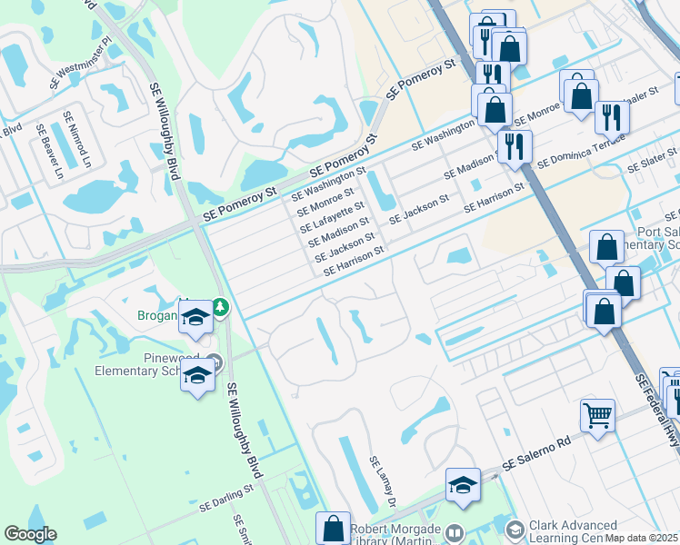 map of restaurants, bars, coffee shops, grocery stores, and more near 2058 Southeast Harrison Street in Stuart