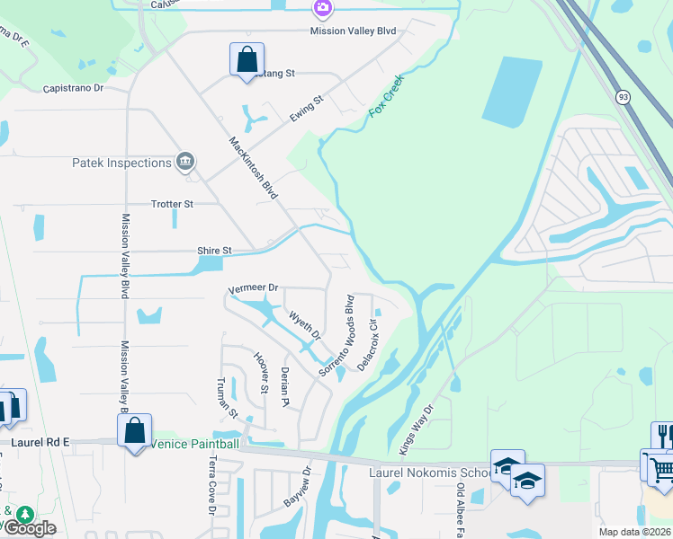 map of restaurants, bars, coffee shops, grocery stores, and more near 1400 Mackintosh Boulevard in Nokomis