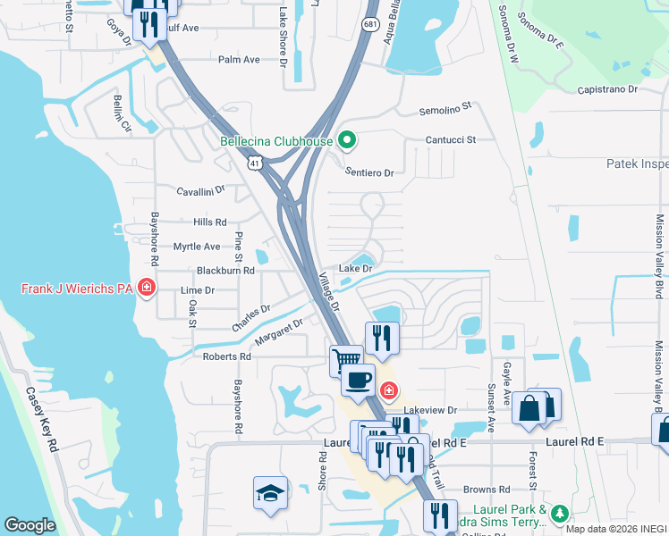 map of restaurants, bars, coffee shops, grocery stores, and more near 404 Lake Drive in Nokomis