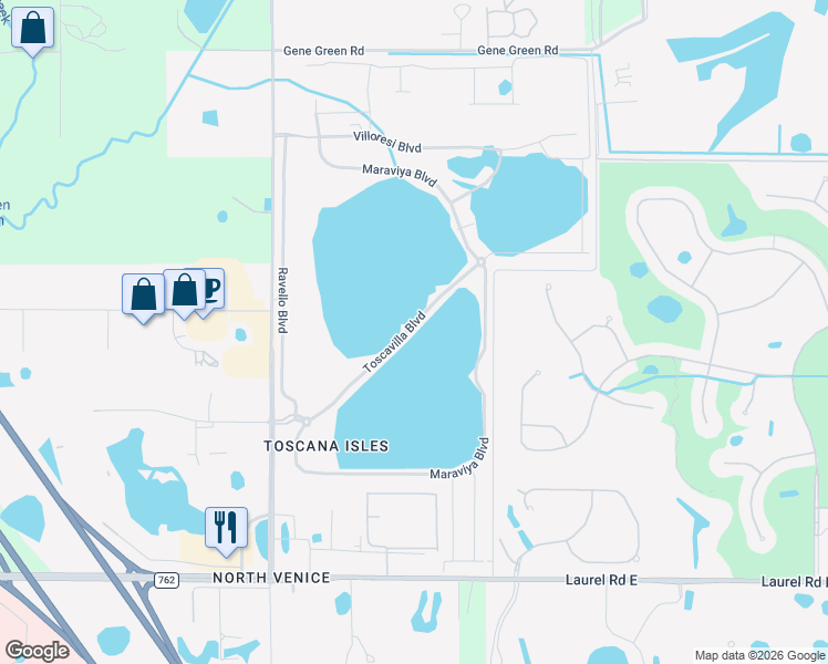 map of restaurants, bars, coffee shops, grocery stores, and more near 296 Toscavilla Boulevard in Nokomis