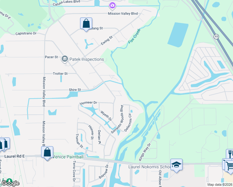 map of restaurants, bars, coffee shops, grocery stores, and more near 1400 Mackintosh Boulevard in Nokomis