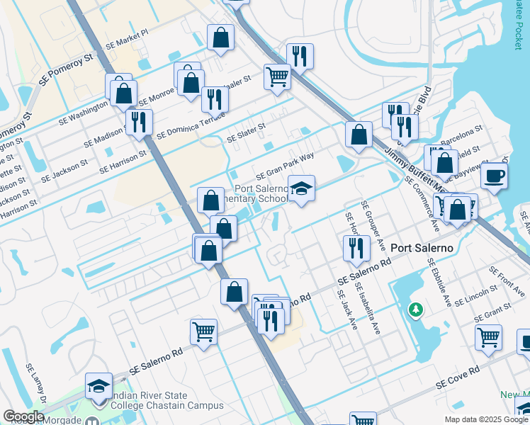 map of restaurants, bars, coffee shops, grocery stores, and more near 3202 Southeast Brook Street in Stuart