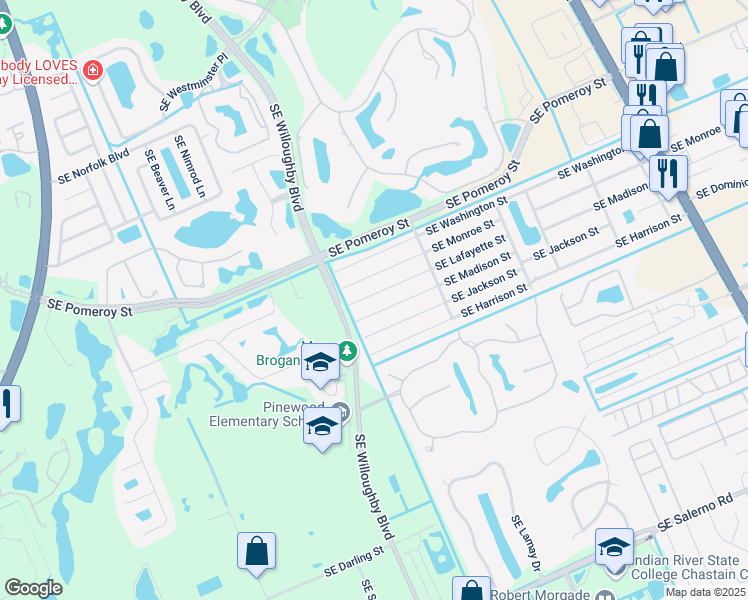 map of restaurants, bars, coffee shops, grocery stores, and more near 1730 Southeast Madison Street in Stuart
