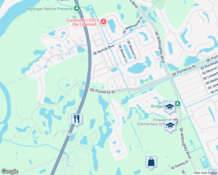 map of restaurants, bars, coffee shops, grocery stores, and more near 4825 Southeast Graham Drive in Stuart
