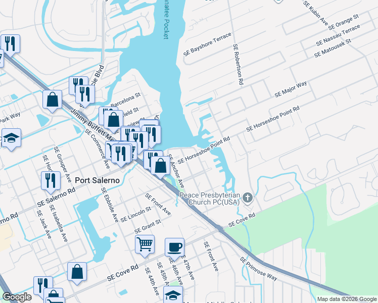 map of restaurants, bars, coffee shops, grocery stores, and more near 4755 Southeast Bollard Avenue in Stuart