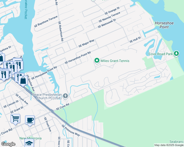 map of restaurants, bars, coffee shops, grocery stores, and more near 5303 Southeast Miles Grant Road in Stuart