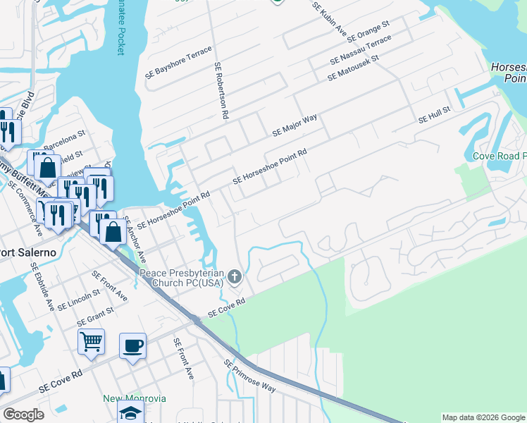 map of restaurants, bars, coffee shops, grocery stores, and more near 5072 Southeast Post Terrace in Stuart
