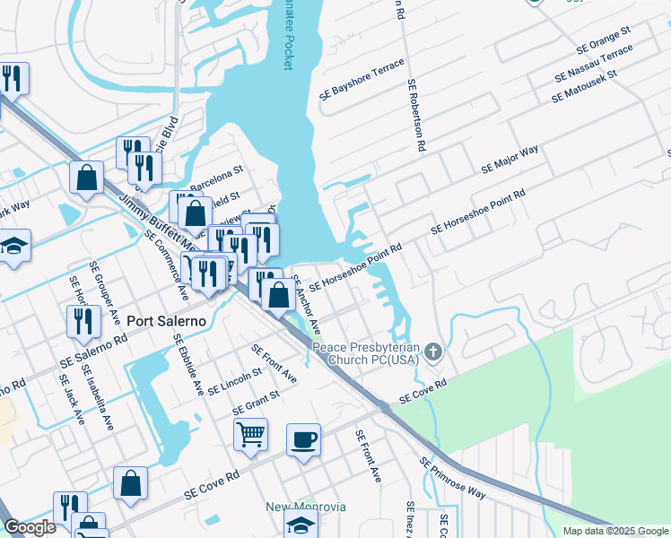 map of restaurants, bars, coffee shops, grocery stores, and more near 4755 Southeast Bollard Avenue in Stuart