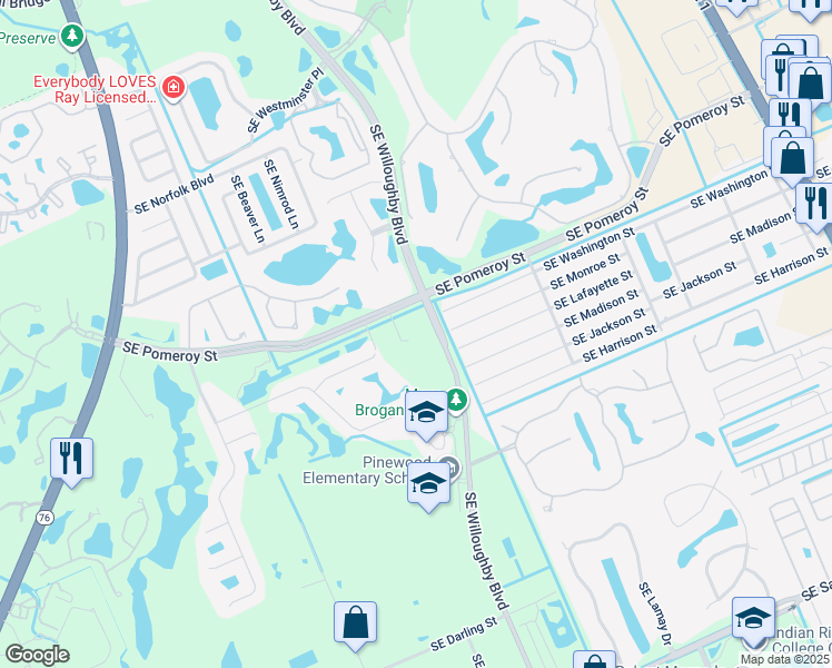 map of restaurants, bars, coffee shops, grocery stores, and more near 4900 Southeast Willoughby Boulevard in Stuart