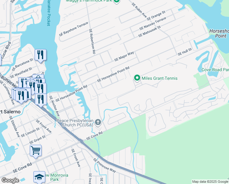 map of restaurants, bars, coffee shops, grocery stores, and more near 5072 Southeast Post Terrace in Stuart