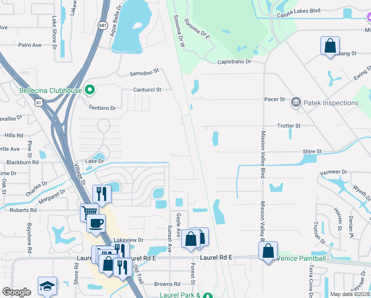 map of restaurants, bars, coffee shops, grocery stores, and more near 5829 Semolino Street in Nokomis