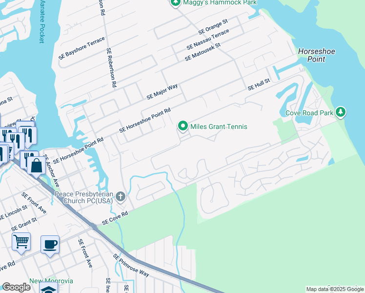 map of restaurants, bars, coffee shops, grocery stores, and more near 5303 Southeast Miles Grant Road in Stuart