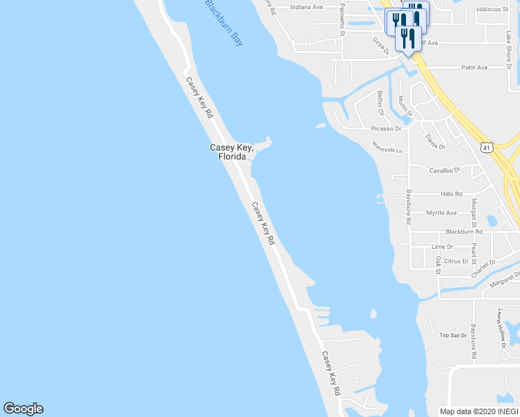 map of restaurants, bars, coffee shops, grocery stores, and more near 1700 Casey Key Road in Nokomis