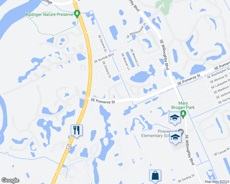 map of restaurants, bars, coffee shops, grocery stores, and more near 4754 Southeast Chiles Court in Stuart