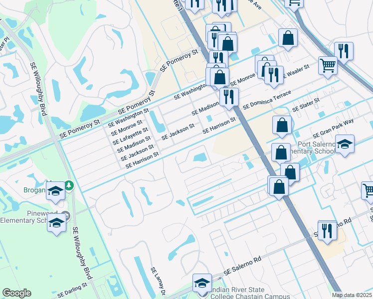 map of restaurants, bars, coffee shops, grocery stores, and more near 4675 Southeast Winter Haven Court in Stuart