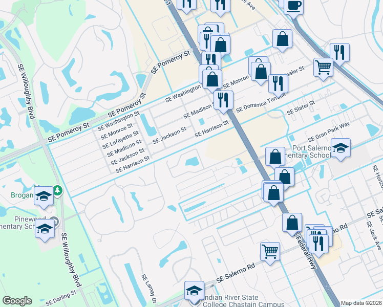 map of restaurants, bars, coffee shops, grocery stores, and more near 4728 Southeast Winter Haven Court in Stuart